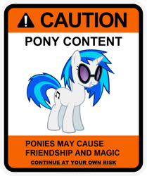 Size: 900x1078 | Tagged: safe, artist:gn33101, dj pon-3, vinyl scratch, pony, unicorn, caution sign, female, mare, smiling, solo, sunglasses, warning