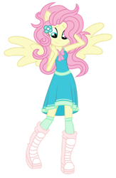 Size: 721x1108 | Tagged: safe, artist:bezziie, fluttershy, equestria girls, boots, knee high socks, messy hair, ponied up, ribbon, shoes, simple background, solo, transparent background, wings