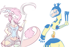 Size: 1280x853 | Tagged: safe, artist:suenden-hund, discord, eris, oc, anthro, non-mlp oc, punk mambo, rule 63, shadowman, simple background, valiant comics, white background, x-o manowar