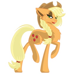 Size: 1500x1500 | Tagged: safe, artist:fakkom, applejack, earth pony, pony, bedroom eyes, hat, raised hoof, simple background, white background