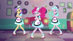 Size: 1280x720 | Tagged: safe, screencap, pinkie pie, tip top, coinky-dink world, eqg summertime shorts, equestria girls, apron, clothes, cute, diner, doo wop, server pinkie pie, sunny sugarsocks, waitress