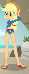 Size: 220x560 | Tagged: safe, screencap, applejack, aww... baby turtles, better together, equestria girls, clothes, feet, flip-flops, geode of super strength, sandals, solo, swimsuit