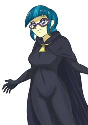 Size: 740x1047 | Tagged: safe, artist:sumin6301, juniper montage, equestria girls, movie magic, spoiler:eqg specials, bodysuit, breasts, cape, clothes, female, glasses, looking at you, simple background, sith, solo, star wars, white background