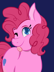 Size: 768x1024 | Tagged: safe, artist:blep-bloop, pinkie pie, earth pony, pony, :p, blue background, colored pupils, cute, diapinkes, mlem, one eye closed, ponk, silly, simple background, solo, tongue out