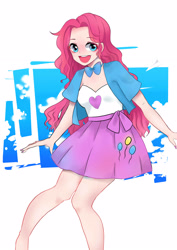 Size: 2952x4169 | Tagged: safe, artist:不可爱的ania, pinkie pie, equestria girls, clothes, cute, female, legs, looking at you, skirt, smiling, solo