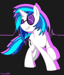 Size: 550x644 | Tagged: safe, artist:flylash6009, dj pon-3, vinyl scratch, pony, unicorn, smiling, solo, soundwave