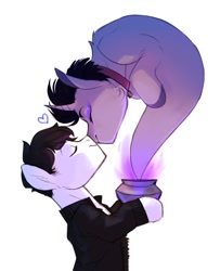 Size: 1039x1280 | Tagged: safe, artist:maccoffee, earth pony, genie pony, pony, unicorn, alec lightwood, boop, clothes, collar, gay, genie, heart, jacket, magnus bane, male, malec, noseboop, ponified, pot, shadowhunters, shipping, simple background, stallion, white background