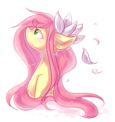 Size: 696x733 | Tagged: safe, artist:dddreamdraw, fluttershy, pegasus, pony, bust, chest fluff, colored pupils, cute, ear fluff, female, flower, flower in hair, mare, portrait, shyabetes, simple background, solo, white background