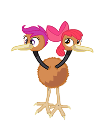 Size: 593x709 | Tagged: safe, artist:theunknowenone1, apple bloom, scootaloo, conjoined, doduo, fusion, multiple heads, pokefied, pokémon, simple background, species swap, two heads, we have become one, white background