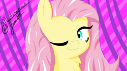 Size: 2560x1440 | Tagged: safe, artist:jimmy draws, fluttershy, pegasus, pony, bust, cute, eye, eyes, portrait, smiling