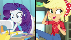 Size: 1920x1080 | Tagged: safe, screencap, applejack, rarity, better together, equestria girls, rollercoaster of friendship