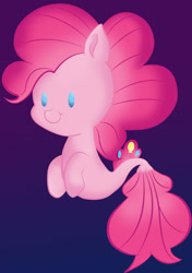 Size: 600x853 | Tagged: safe, artist:pasteldisaster, pinkie pie, seapony (g4), my little pony: the movie, beady eyes, chibi, cute, diapinkes, female, purple background, simple background, solo, species swap