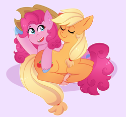 Size: 2209x2049 | Tagged: safe, artist:emera33, applejack, pinkie pie, earth pony, pony, applepie, cowboy hat, female, hat, lesbian, mare, shipping, smiling, stetson