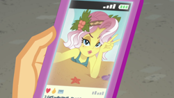 Size: 1920x1080 | Tagged: safe, screencap, applejack, vignette valencia, better together, equestria girls, rollercoaster of friendship, beach, cellphone, clothes, phone, swimsuit