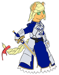 Size: 1024x1284 | Tagged: safe, artist:korencz11, applejack, earth pony, pony, artoria pendragon, atg 2018, crossover, excalibur, fate/stay night, newbie artist training grounds, simple background, solo, sword, transparent background, weapon