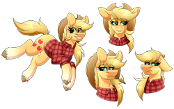 Size: 2960x1860 | Tagged: safe, artist:black-magic101, applejack, earth pony, pony, alternate design, cowboy hat, expressions, hat, plaid shirt, simple background, solo, transparent background