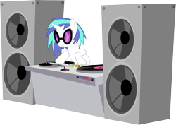 Size: 6129x4330 | Tagged: safe, artist:stimpyrules, dj pon-3, vinyl scratch, pony, unicorn, a canterlot wedding, bipedal, female, mare, simple background, solo, speakers, sunglasses, transparent background, turntable, vector