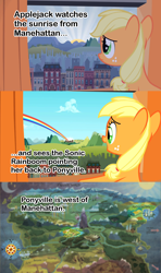 Size: 1280x2160 | Tagged: safe, edit, edited screencap, screencap, applejack, earth pony, pony, the cutie mark chronicles, analysis, compass, female, filly, filly applejack, manehattan, map, map of equestria, mind blown, observation, ponyville, sonic rainboom, theory, younger