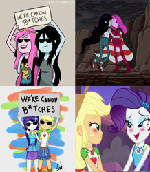 Size: 409x470 | Tagged: safe, artist:marsil, applejack, rarity, better together, equestria girls, rollercoaster of friendship, spoiler:adventure time, adventure time, female, lesbian, marceline, meme, princess bubblegum, rarijack, shipping, shipping war, spoilers for another series, vulgar