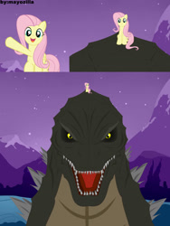 Size: 1130x1506 | Tagged: safe, artist:mayozilla, fluttershy, kaiju, pegasus, pony, comic, godzilla, godzilla (monsterverse), godzilla (series), godzilla 2014