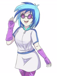 Size: 2728x3637 | Tagged: safe, artist:sumin6301, edit, dj pon-3, vinyl scratch, equestria girls, clothes, female, fingerless gloves, glasses, gloves, leggings, miniskirt, open mouth, simple background, skirt, solo, sunglasses, white background