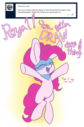 Size: 1200x1800 | Tagged: safe, artist:heir-of-rick, pinkie pie, earth pony, pony, ask, chalkzone, dialogue, eyes closed, female, mare, mask, motivational, snaponka, snappy pie, solo, tumblr