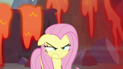 Size: 1920x1080 | Tagged: safe, screencap, fluttershy, pegasus, pony, sweet and smoky, angry, lava, peeved, solo