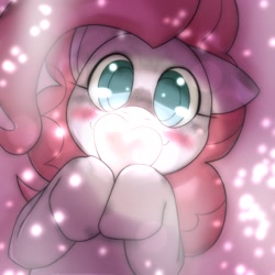 Size: 1536x1536 | Tagged: safe, artist:kurogewapony, pinkie pie, earth pony, pony, blushing, colored pupils, cute, diapinkes, female, floppy ears, heart, holiday, looking at you, smiling, solo, valentine, valentine's day