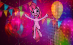 Size: 1920x1200 | Tagged: safe, artist:barpy, pinkie pie, pony, 3d, balloon, colorful, confetti, dancing, disco ball, female, happy, jumping, lights, mare, open mouth, party, rave, smiling, solo, source filmmaker