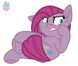 Size: 1462x1248 | Tagged: safe, artist:rainbow eevee, pinkie pie, earth pony, pony, angry, crossed legs, cutie, cutie mark, not looking at you, pinkamena diane pie, simple background, sitting, solo, transparent background