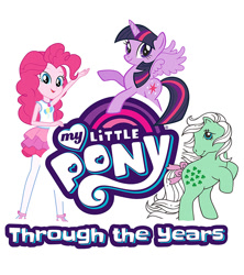 Size: 600x676 | Tagged: safe, minty (g1), pinkie pie, twilight sparkle, twilight sparkle (alicorn), alicorn, better together, equestria girls, g1, cardboard twilight, geode of sugar bombs, my little pony, my little pony logo, my little pony through the years, new outfit, official, pony history, simple background, special face, stock vector, white background