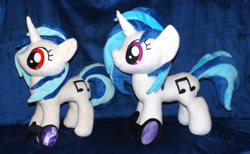 Size: 1280x786 | Tagged: safe, artist:peruserofpieces, dj pon-3, vinyl scratch, pony, unicorn, accessory, comparison, female, horn, irl, mare, missing accessory, photo, plush this again, plushie, profile, self ponidox, side by side, sunglasses, then and now, toy, wrong eye color