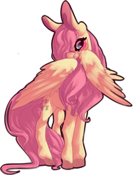 Size: 1257x1653 | Tagged: safe, artist:voidsucre, fluttershy, pegasus, pony, big ears, blushing, cloven hooves, female, hair over one eye, heart eyes, long tail, mare, shy, simple background, solo, stray strand, transparent background, wingding eyes