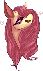 Size: 555x914 | Tagged: safe, artist:voidsucre, fluttershy, pegasus, pony, big ears, bust, female, mare, sidemouth, simple background, solo, transparent background