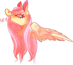 Size: 940x835 | Tagged: safe, artist:voidsucre, fluttershy, pegasus, pony, bust, female, hey, looking back, mare, open mouth, simple background, solo, speech, transparent background