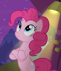 Size: 520x608 | Tagged: safe, screencap, pinkie pie, earth pony, pony, horse play, bipedal, cropped, crossed hooves, cute, diapinkes, female, mare, smiling, solo