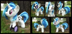 Size: 3742x1754 | Tagged: safe, artist:peruserofpieces, dj pon-3, vinyl scratch, unicorn, accessory, female, from behind, front view, horn, irl, mare, photo, plushie, profile, solo, sunglasses, toy