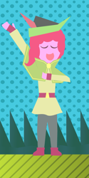 Size: 1495x3000 | Tagged: safe, alternate version, artist:alltimemine, pinkie pie, human, bard, crossover, eyes closed, fantasy class, female, hat, humanized, inkscape, lineless, singing, solo, vector, wandersong