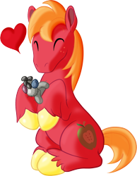 Size: 832x1070 | Tagged: safe, artist:hywther, big macintosh, smarty pants, pony, atg 2017, eyes closed, floating heart, heart, hoof hold, love, newbie artist training grounds, simple background, solo, white background