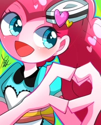 Size: 1435x1770 | Tagged: safe, artist:yuyutsuka_0130, pinkie pie, coinky-dink world, eqg summertime shorts, equestria girls, blush highlights, color outline, female, heart eyes, heart hands, server pinkie pie, solo, wingding eyes