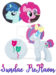 Size: 400x538 | Tagged: safe, artist:sunflowervvibe, party favor, pinkie pie, oc, oc:sundae pieflavor, pony, unicorn, bow, deviantart watermark, female, hair bow, male, obtrusive watermark, offspring, parent:party favor, parent:pinkie pie, parents:partypie, partypie, shipping, straight, watermark