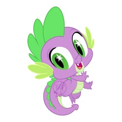 Size: 1199x1199 | Tagged: safe, artist:nanook123, spike, dragon, baby, baby dragon, cute, fangs, green eyes, male, open mouth, simple background, smiling, solo, spikabetes, starry eyes, stars, watermark, white background, wingding eyes