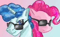 Size: 1023x640 | Tagged: safe, artist:billyggruff, party favor, pinkie pie, pony, female, glasses, male, partypie, shipping, straight, sunglasses