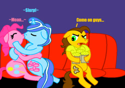 Size: 680x480 | Tagged: safe, artist:creepypastajack, cheese sandwich, party favor, pinkie pie, pony, cuckolding, female, kissing, making out, male, partypie, shipping, straight