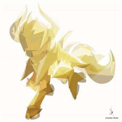 Size: 3827x3827 | Tagged: safe, artist:zidanemina, applejack, earth pony, pony, anime, crossover, female, fractured, gold cloth, saint seiya, signature, simple background, solo, taurus, white background