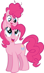 Size: 5830x9500 | Tagged: safe, artist:mrkat7214, idw, pinkie pie, earth pony, pony, spoiler:comic, spoiler:comicidw2020, absurd resolution, cute, diapinkes, duo, female, filly, filly pinkie pie, idw showified, looking at each other, mare, open mouth, self ponidox, show accurate, simple background, sitting on head, time paradox, transparent background, vector, younger