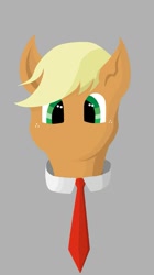 Size: 603x1080 | Tagged: safe, applejack, earth pony, pony, bust, female, gray background, hooves, lineless, looking at you, mare, minimalist, modern art, necktie, portrait, simple background, solo