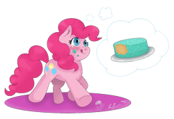 Size: 1024x702 | Tagged: safe, artist:clairbanthedoll, pinkie pie, earth pony, pony, cake, food, happy, smiling, solo, tongue out