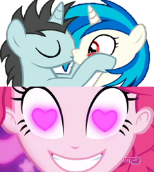 Size: 852x954 | Tagged: safe, artist:mlpfan3991, screencap, dj pon-3, neon lights, pinkie pie, rising star, vinyl scratch, human, pony, better together, coinky-dink world, eqg summertime shorts, equestria girls, female, male, meme, pinkie's eyes, shipping, straight, vinylights, wrong eye color