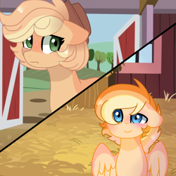 Size: 3000x3000 | Tagged: safe, artist:moon-rose-rosie, applejack, oc, oc:johnny, earth pony, pegasus, pony, adopted offspring, colt, male